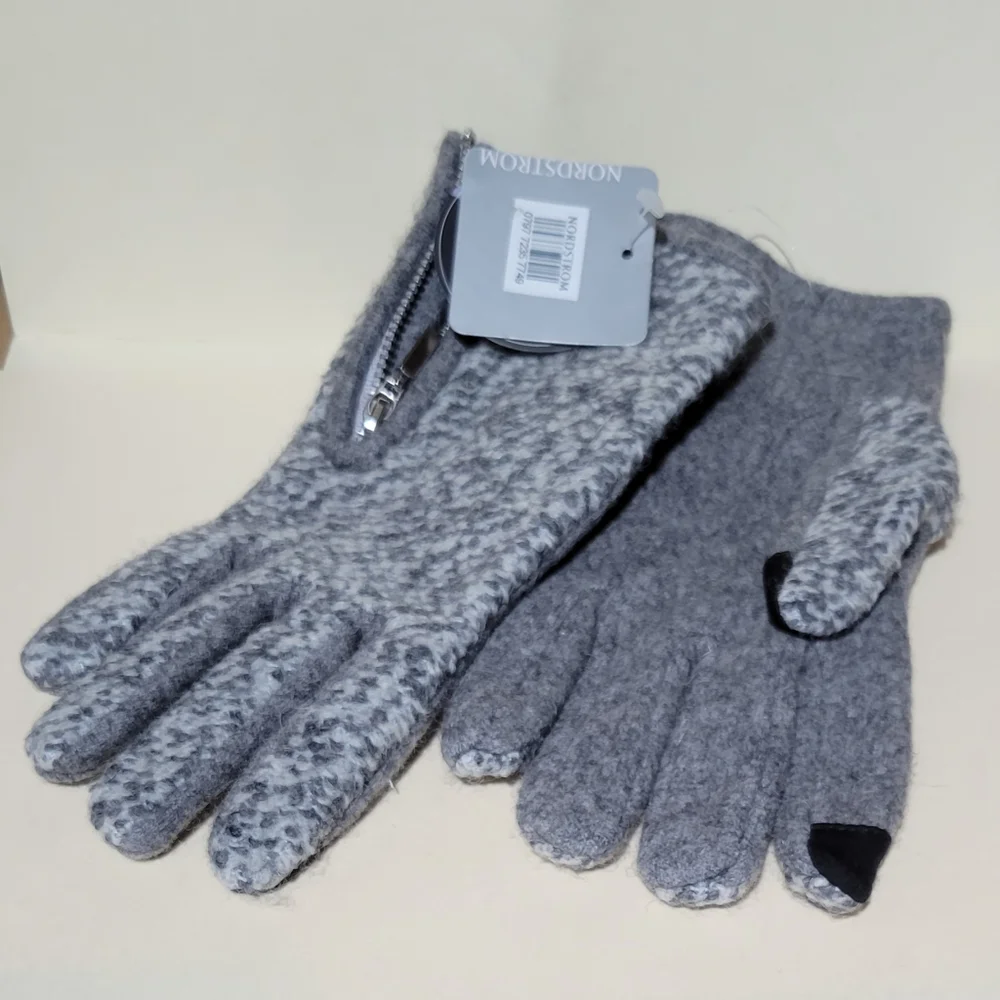 Nordstrom Marled Grey Wool Blend Touch Screen Gloves Women's Large